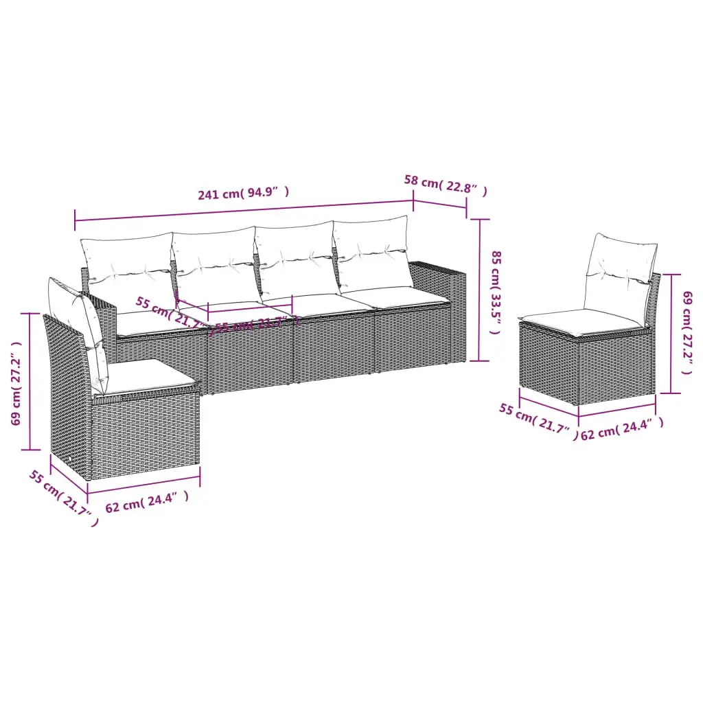Garden Sofa Set Grey 6 Piece Modular Outdoor Furniture with Cushions