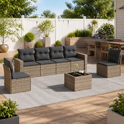 Garden Sofa Set 7 Piece Outdoor Furniture Grey Poly Rattan Cushions Patio