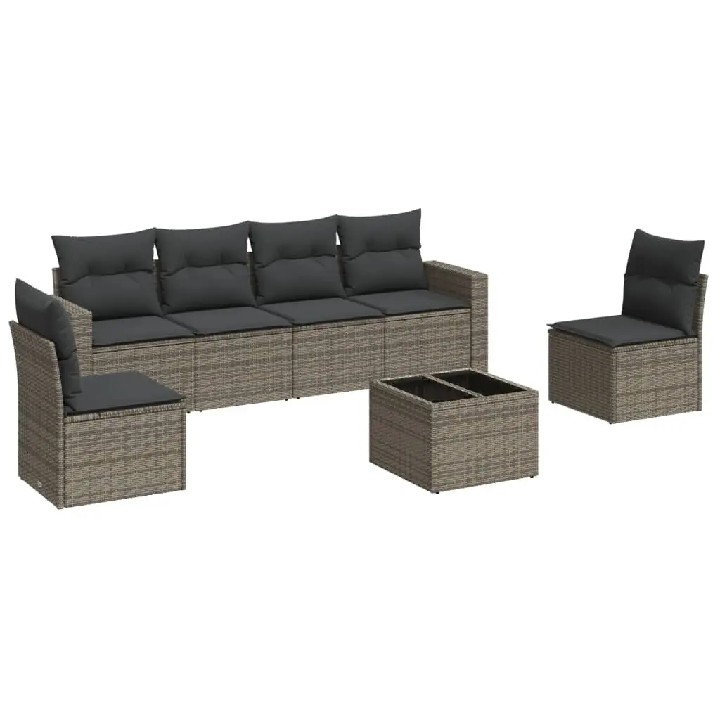 Garden Sofa Set Grey 7 Piece Outdoor Furniture Poly Rattan Cushions Patio