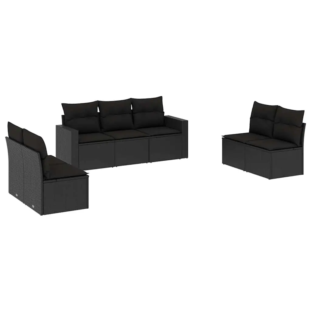 Garden Sofa Set 7 Piece Outdoor Furniture Patio Sectional Black Poly Rattan