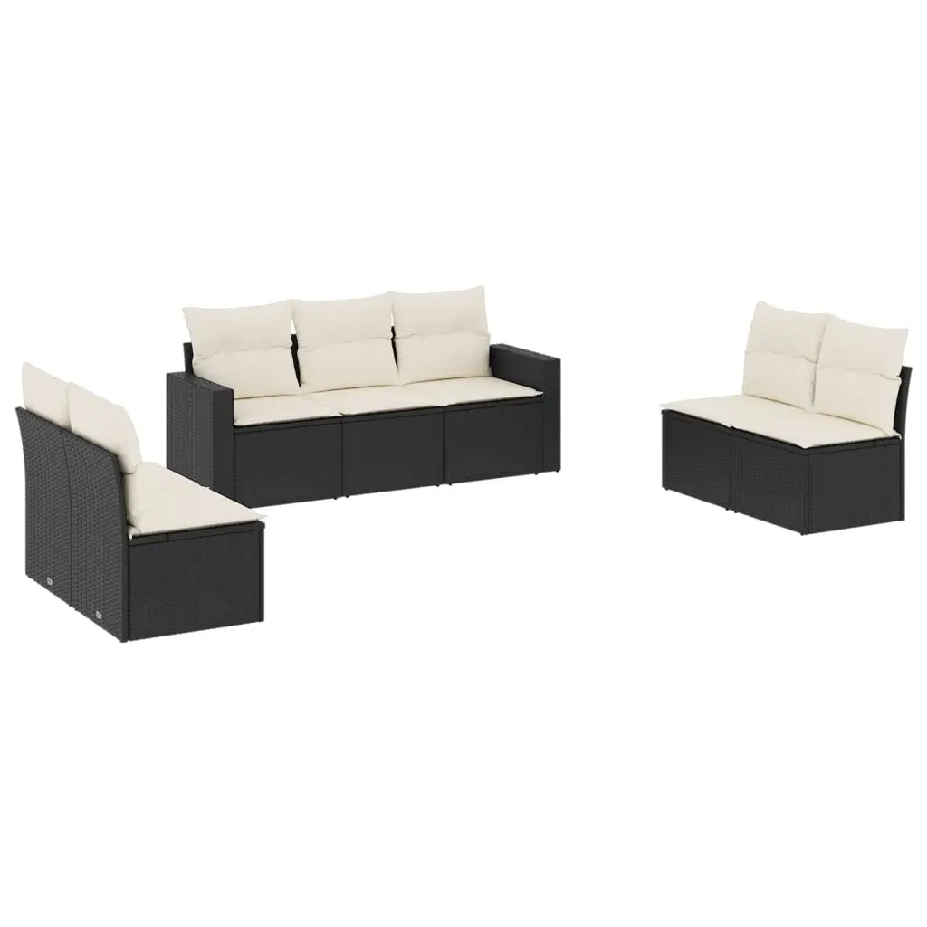 Garden Sofa Set 7 Piece Outdoor Furniture Black Poly Rattan with Cushions