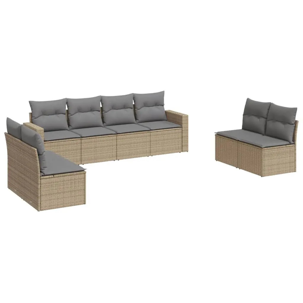 8 Piece Garden Sofa Set Beige Outdoor Patio Furniture Poly Rattan with Cushions