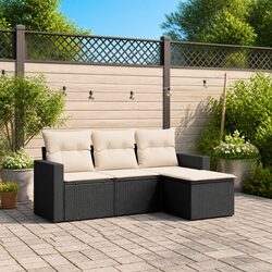 4-Piece Black Outdoor Sofa Set with Cushions - Easy Maintenance