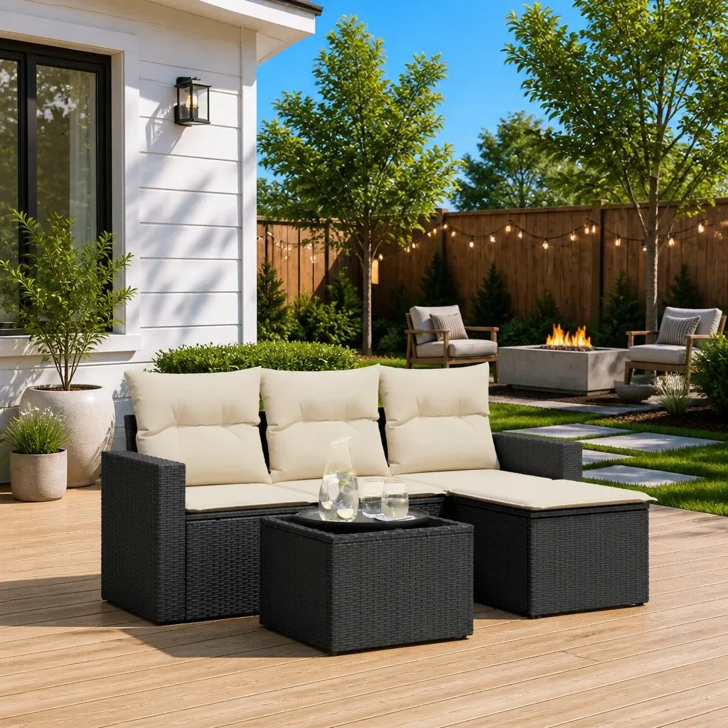 5-Piece Outdoor Sofa Set in Durable Black Rattan