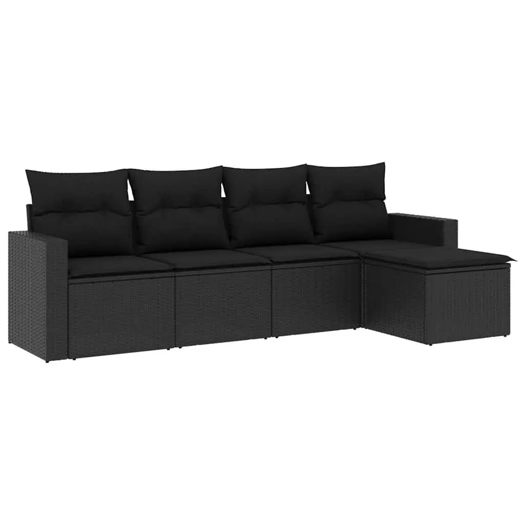 5 Piece Garden Sofa Set Outdoor Furniture Black Poly Rattan with Cushions Patio