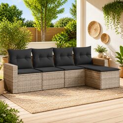 5 Piece Outdoor Rattan Sofa Set with Cushions