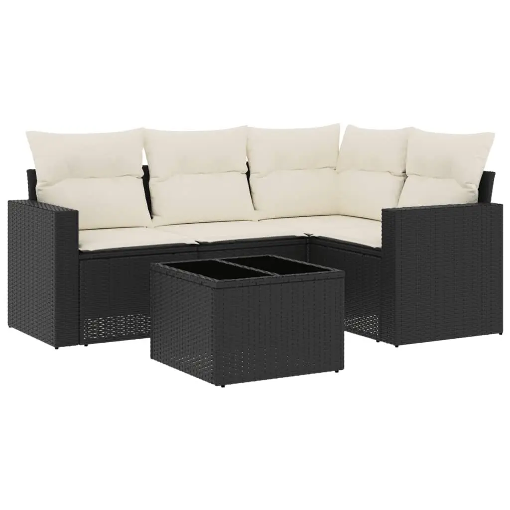 Garden Sofa Set Black 5 Piece Outdoor Furniture Rattan Sectional with Cushions