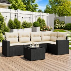 Garden Sofa Set 6 Piece Outdoor Furniture Patio Black Poly Rattan with Cushions