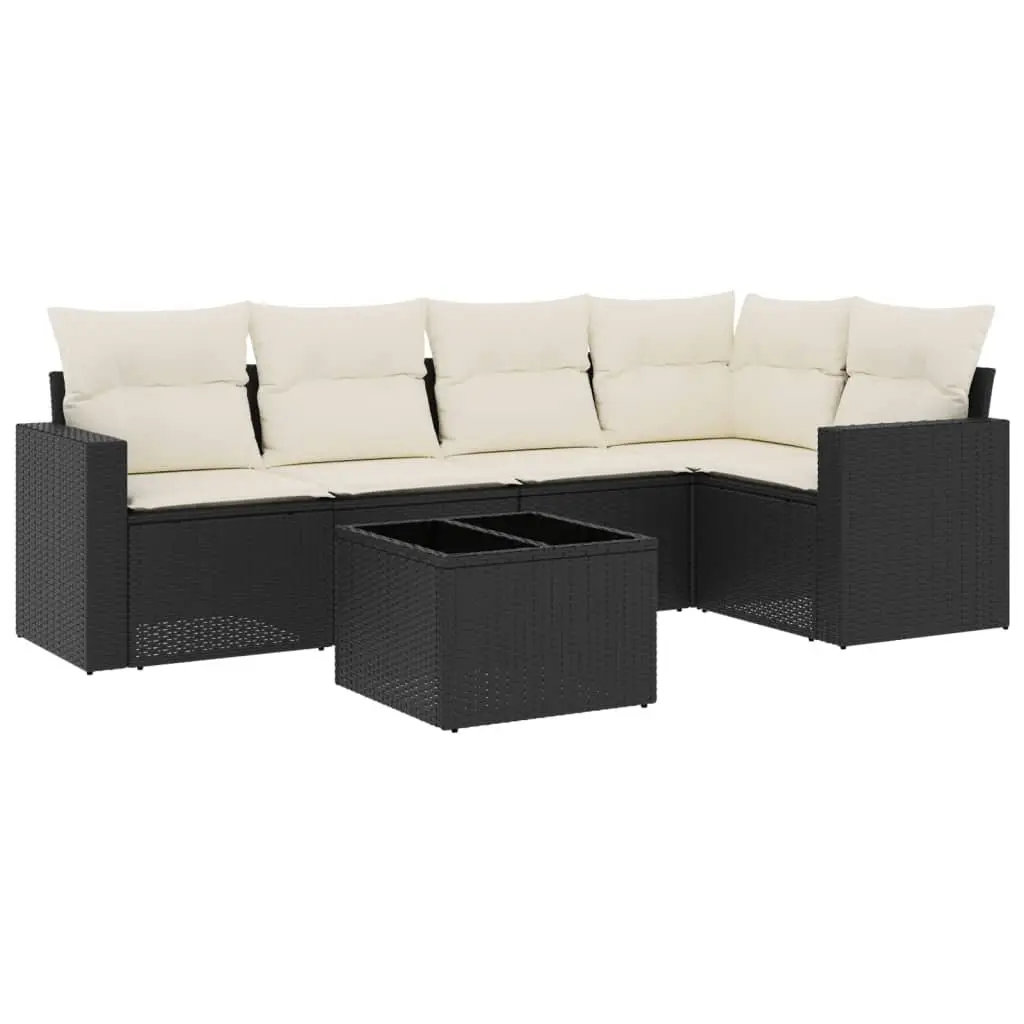 Garden Sofa Set Black 6 Piece Outdoor Furniture Patio Poly Rattan with Cushions