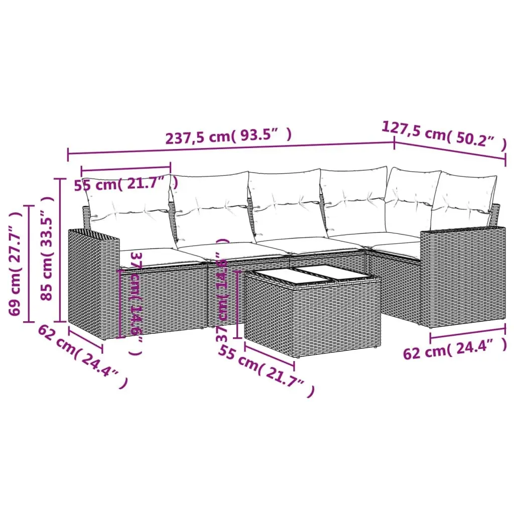 Garden Sofa Set Black 6 Piece Outdoor Furniture Patio Poly Rattan with Cushions