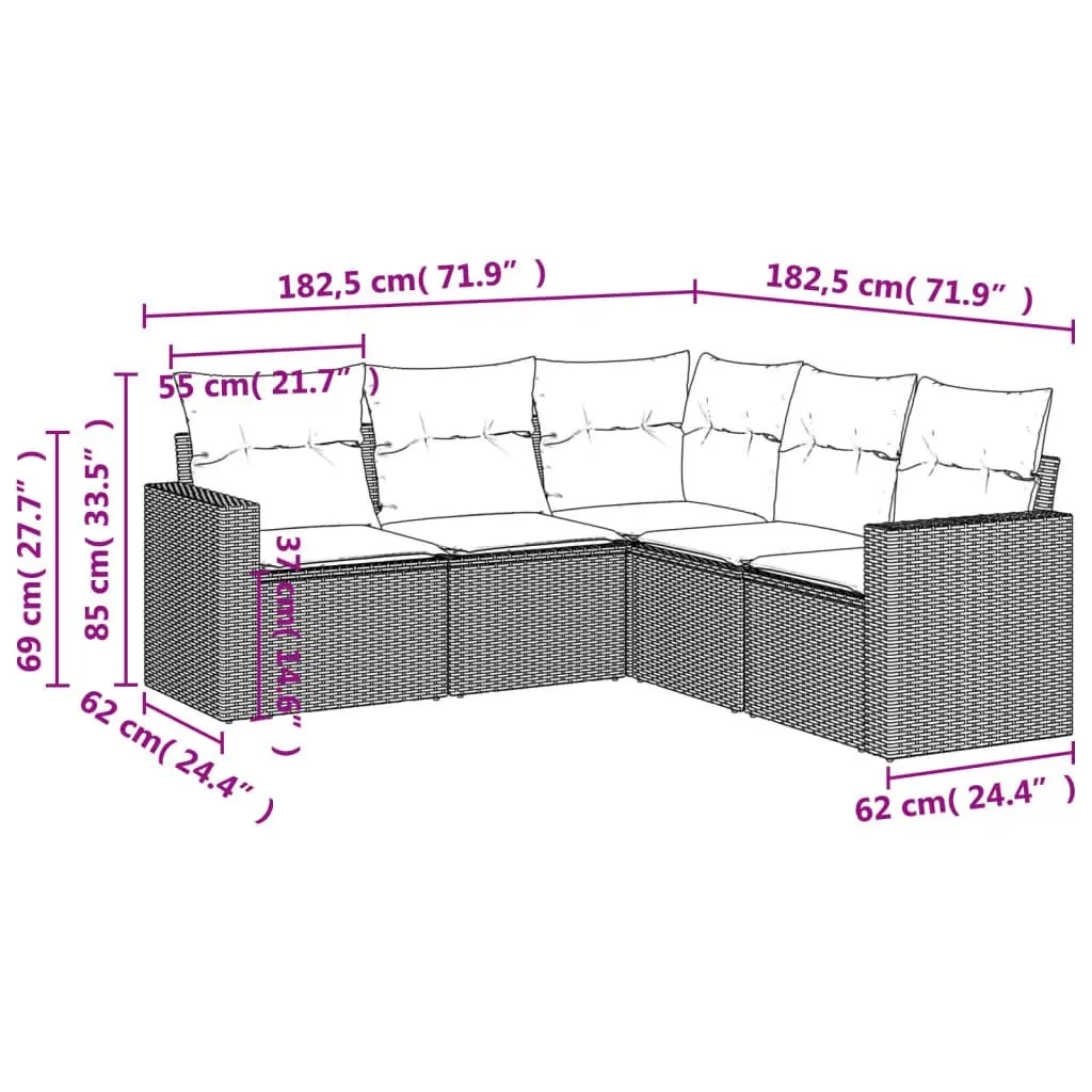 5 Piece Garden Sofa Set with Cushions Grey Outdoor Patio Furniture Modular