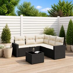 6 Piece Garden Sofa Set with Cushions Black Outdoor Furniture Patio Rattan