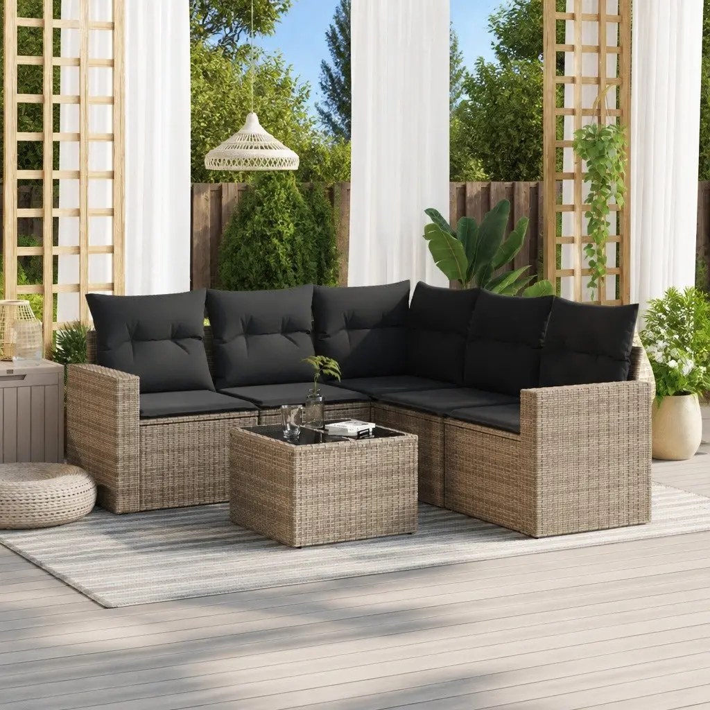 Garden Sofa Set 6 Piece Outdoor Furniture Patio Rattan Lounge Seating Grey
