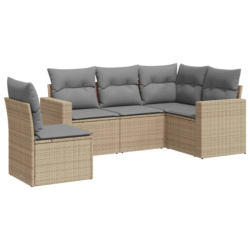 Garden Sofa Set 5 Piece Outdoor Furniture Beige Poly Rattan with Cushions Patio