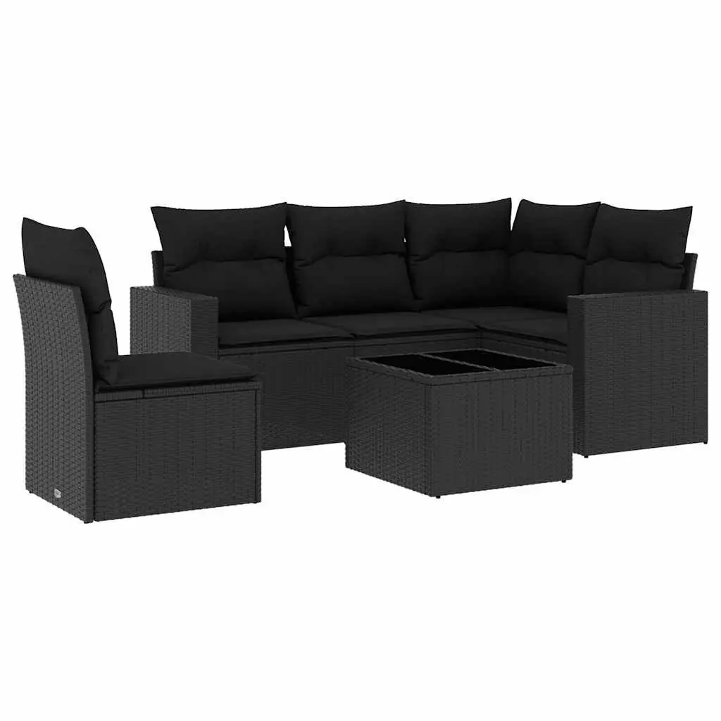 Garden Sofa Set Black 6 Piece Poly Rattan Outdoor Furniture with Cushions
