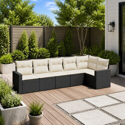 Compact 6 Piece Black Poly Rattan Outdoor Sofa Set