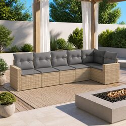 Garden Sofa Set 6 Piece Outdoor Furniture Patio Lounge Beige Cushioned Modular
