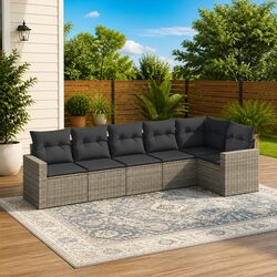 Efficient 6 Piece Garden Sofa Set in Grey Poly Rattan
