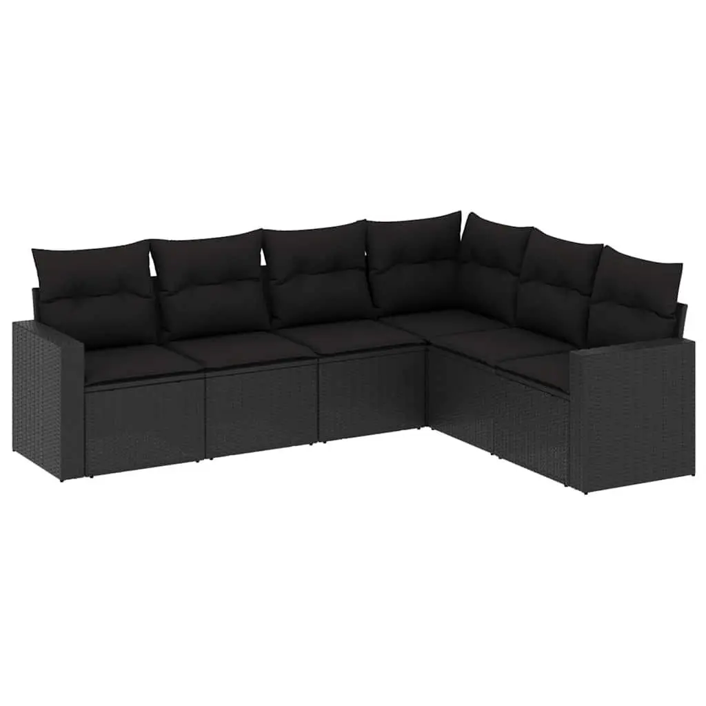 6 Piece Garden Sofa Set Black Poly Rattan Outdoor Furniture with Cushions Patio
