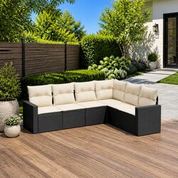 6 Piece Garden Sofa Set Outdoor Furniture Black Poly Rattan with Cushions Patio