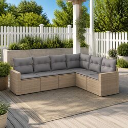 Garden Sofa Set 6 Piece Outdoor Patio Furniture Beige Poly Rattan with Cushions