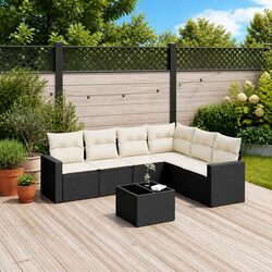 Stylish Black 7 Piece Garden Sofa Set with Cushions
