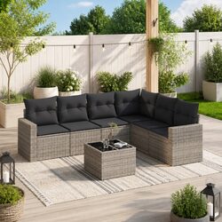 Garden Sofa Set 7 Piece Outdoor Furniture Grey Poly Rattan Modular Patio Seating