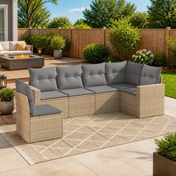 Outdoor Garden Sofa Set 6 Piece Beige Poly Rattan Modular Patio Furniture with