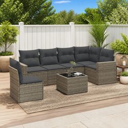 7-Piece Garden Sofa Set in Grey with Cushions