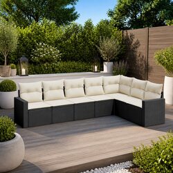 7 Piece Black Rattan Sofa Set for Outdoors