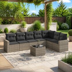 Concise 8 Piece Grey Sofa Set for Outdoor Spaces