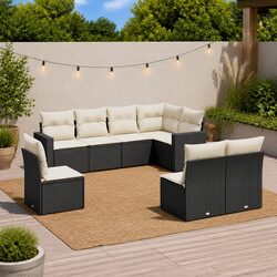 8 Piece Black Poly Rattan Sofa Set
