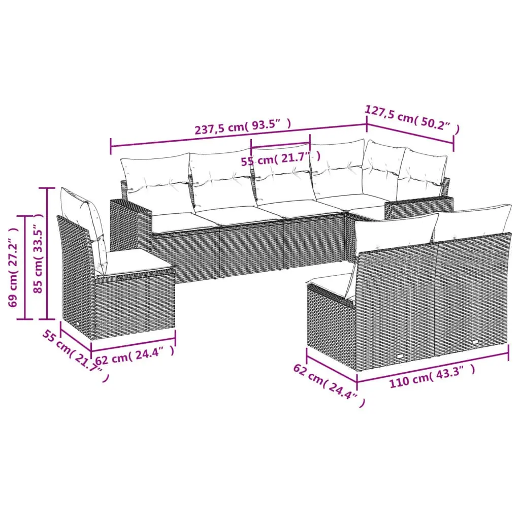 8 Piece Garden Sofa Set Beige Modular Outdoor Furniture with Cushions