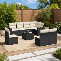 Garden Sofa Set 9 Piece Outdoor Furniture Patio with Cushions Black Rattan