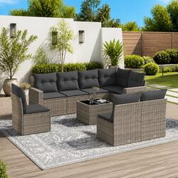 9 Piece Grey Garden Sofa Set for Outdoor Comfort
