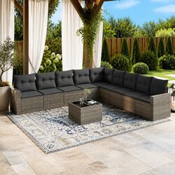 Compact and Functional 10-Piece Grey Garden Sofa Set