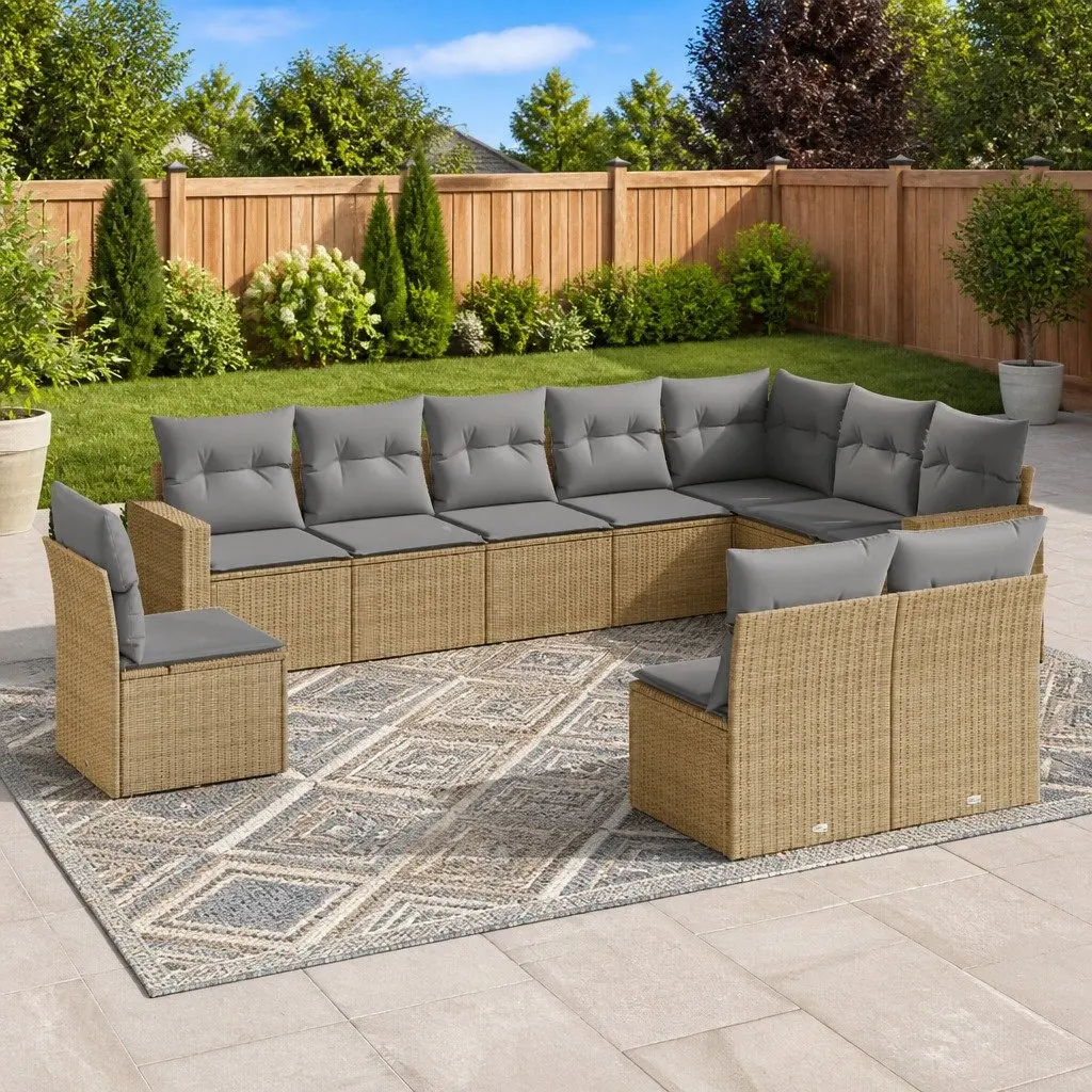 Garden Sofa Set Beige 10 Piece Outdoor Furniture Poly Rattan Modular Patio