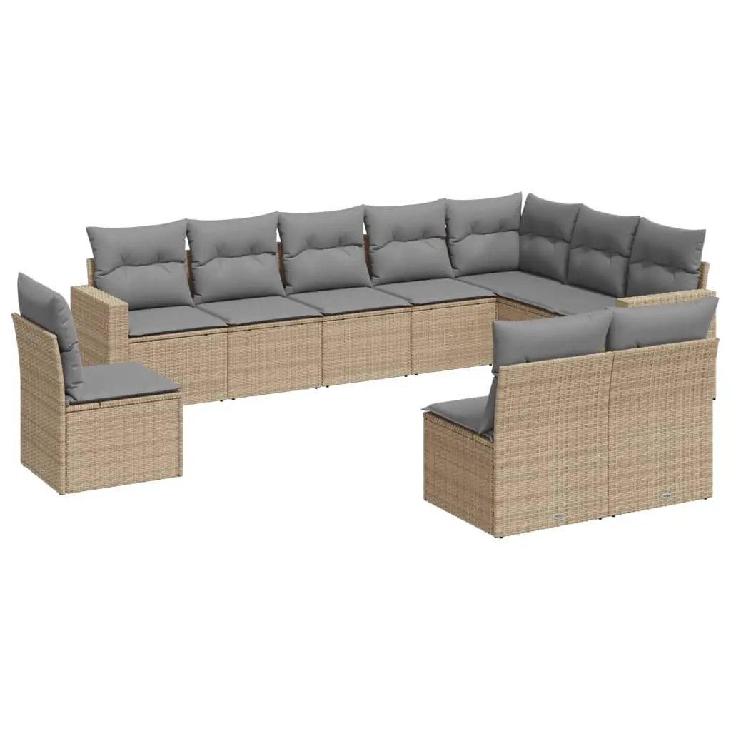 Garden Sofa Set Beige 10 Piece Outdoor Furniture Poly Rattan Modular Patio
