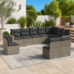 Garden Sofa Set 10 Piece Outdoor Furniture Patio Lounge with Cushions Grey