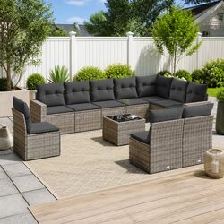 Garden Sofa Set 11 Piece Outdoor Furniture Grey Poly Rattan Modular Patio Lounge
