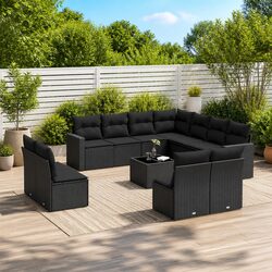 Garden Sofa Set 12 Piece Outdoor Furniture Black Poly Rattan Modular Patio