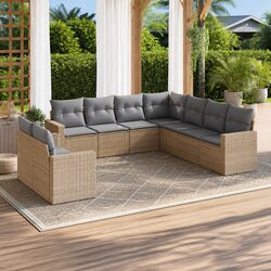 Garden Sofa Set 9 Piece Outdoor Furniture Beige Poly Rattan Modular Patio