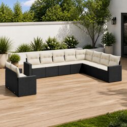 Garden Sofa Set 10 Piece Outdoor Furniture Black Poly Rattan Patio Seating