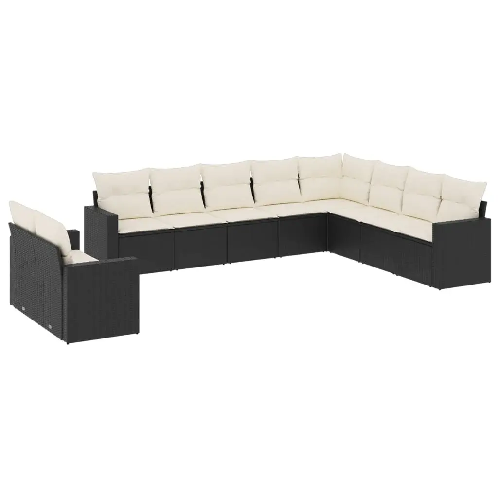 Garden Sofa Set 10 Piece Outdoor Furniture Black Poly Rattan Patio Seating