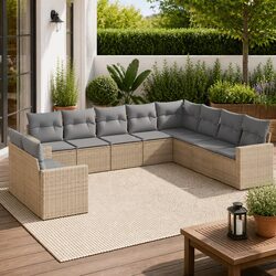 Garden Sofa Set 10 Piece Outdoor Furniture Beige Poly Rattan with Cushions