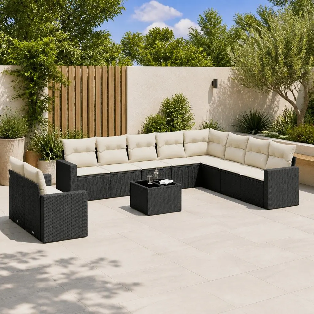 Black Garden Sofa Set, 11 Pieces with Cushions