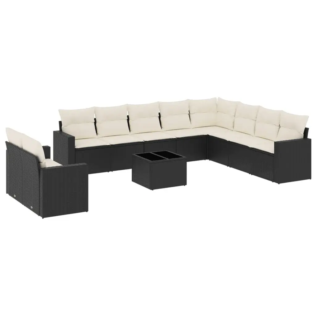 Black Garden Sofa Set, 11 Pieces with Cushions