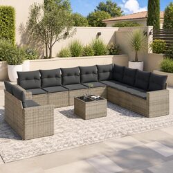 Garden Sofa Set 11 Piece Outdoor Furniture Grey Poly Rattan with Cushions Patio