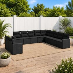 Compact Black Garden Sofa Set - 11 Modular Pieces