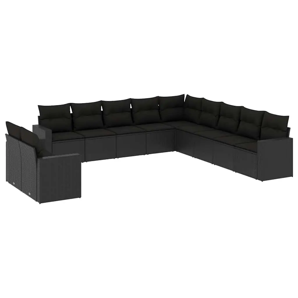 Garden Sofa Set 11 Piece Black Poly Rattan Outdoor Furniture Modular Cushions